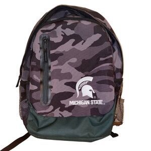 Michigan State Spartans Camo Backpack Green Black Logo School Bag Preowned